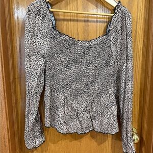 URBAN Romantics Animal Print Smocked Blouse size L